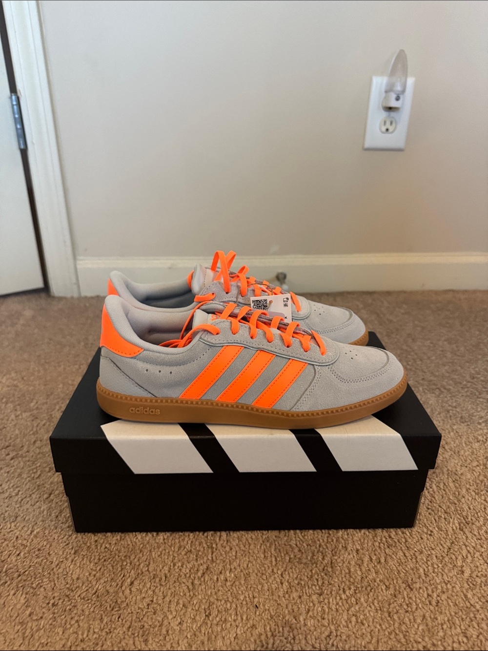 Adidas Women’s Suede Sneakers - Grey with Neon Orange